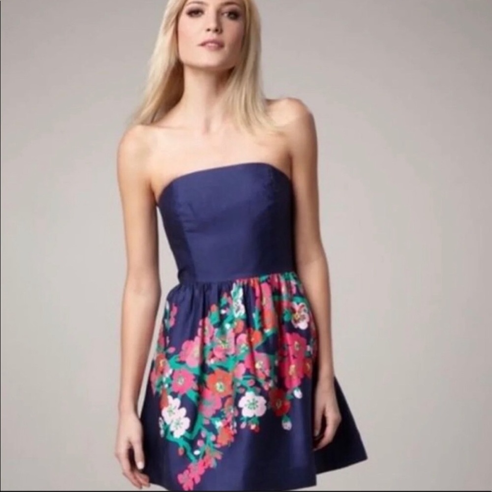 Lilly Pulitzer Strapless Lottie Dress Navy Floral